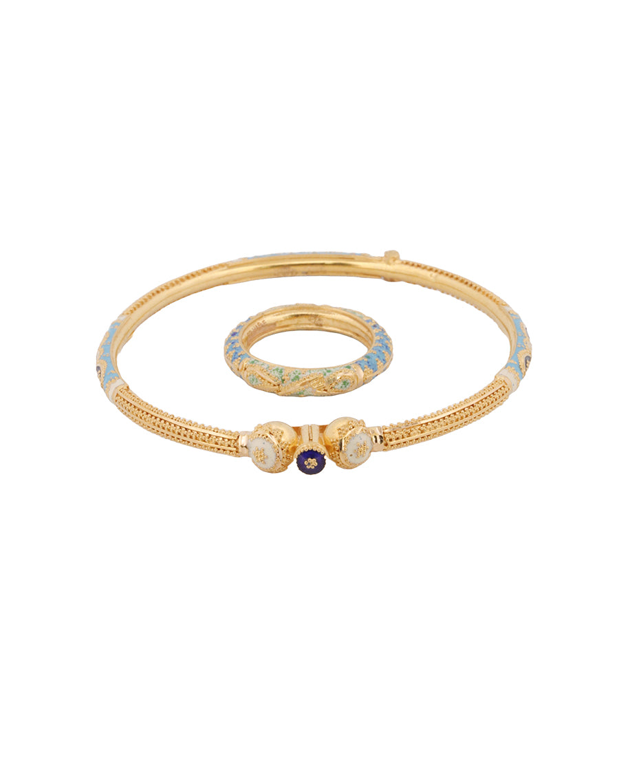Bigeasy Jewellers 22K Enamel Gold Bangle & Ring Set – 11.65g & 4.53g, Size 2.4